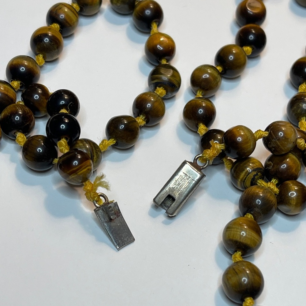 Vintage Tiger Eye necklace artisan crafted beaded tribal stone long